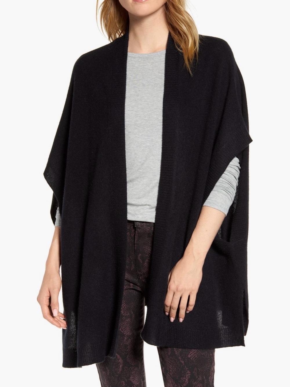 Halogen Black Cashmere Ruana
